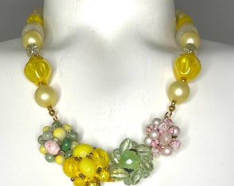 Upcycled Clip Earring Necklace in Green Pink Yellow