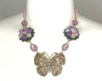 Butterfly Necklace Vintage Bead Chain