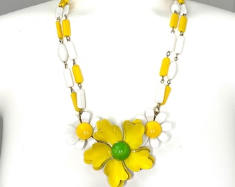 Upcycled Enamel Daisy and Flower Pin Necklace