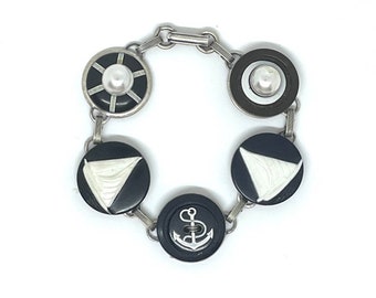 Vintage Button Bracelet Sailing Boating Theme
