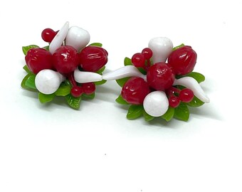 Mid Century Plastic Fruit Clip Earrings