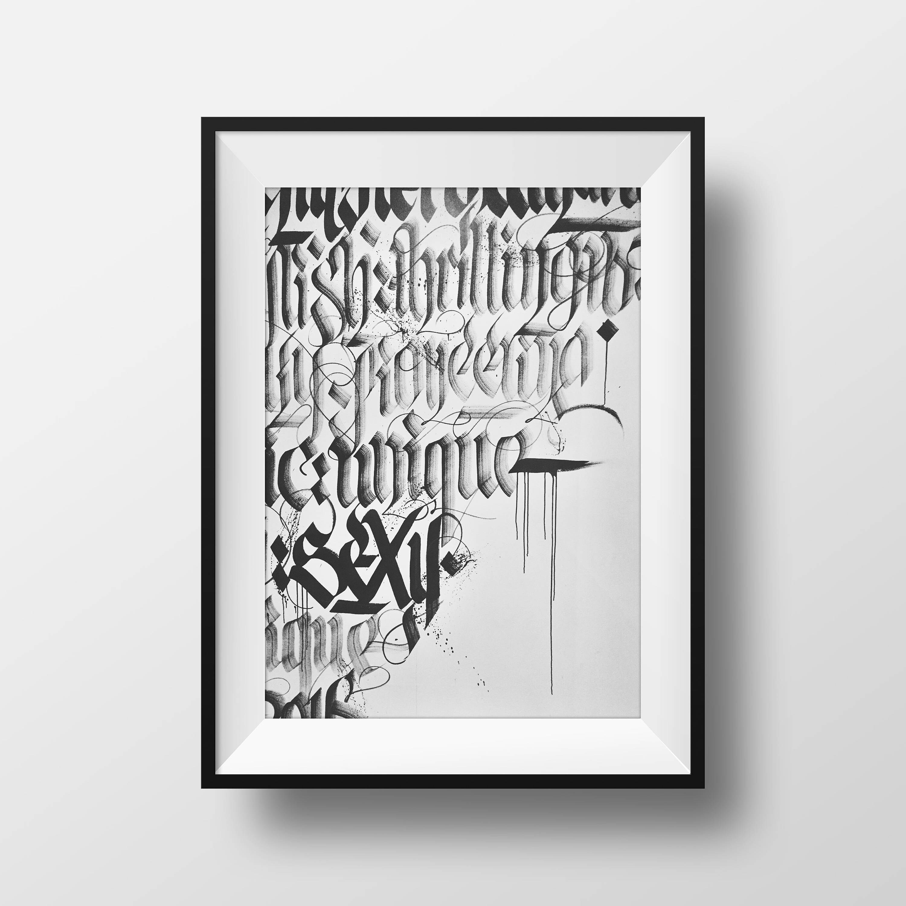 Monochrome Calligraphy Wall Art Photography Poster Print Etsy