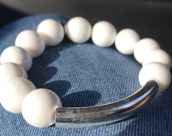 White Tridacna 12mm bracelet .925 tube