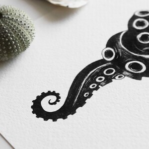 Stampa KNOT illustrazione di un tentacolo di polpo con un nodo disegno in penna nera realizzato durante l'Inktober A5, A6 immagine 9