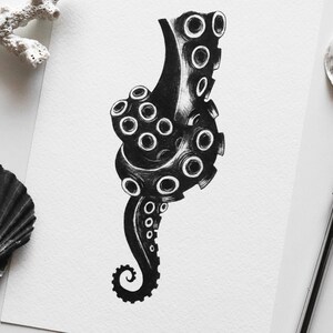 Print Knot illustration of an octopus tentacle with a knot black and white ballpoint pen drawing art print A5, A6 image 2