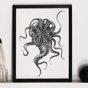 Octopus art print - dotwork octopus drawing made of ink dots - A5, A4, A3