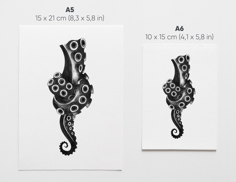 Stampa KNOT illustrazione di un tentacolo di polpo con un nodo disegno in penna nera realizzato durante l'Inktober A5, A6 immagine 6