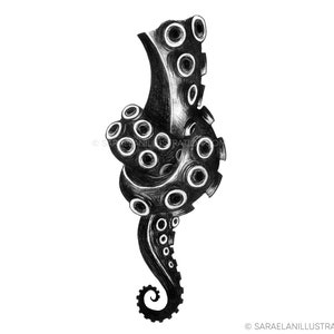 Stampa KNOT illustrazione di un tentacolo di polpo con un nodo disegno in penna nera realizzato durante l'Inktober A5, A6 immagine 10