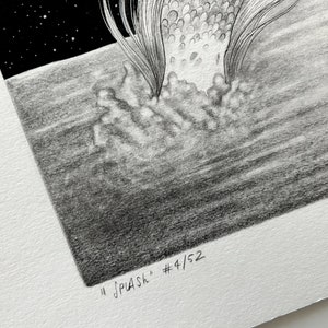 Mermaid original drawing of a mermaid diving into the sea handmade with ink, graphite and shining silver watercolour unique art piece image 9