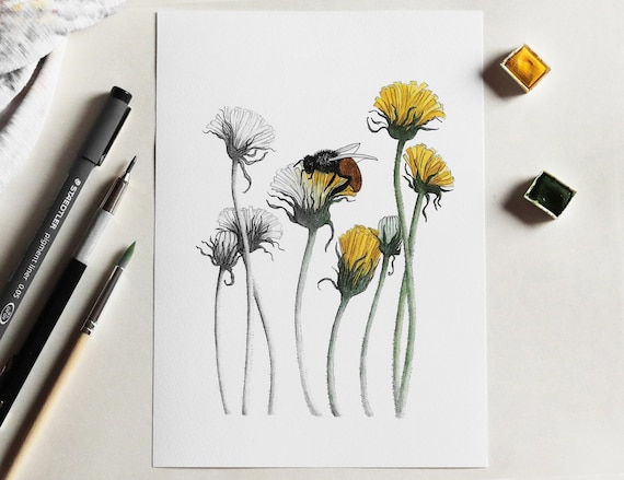 Save the Bees Art Print – Pollinator Illustration with Gold Detail | Handmade Finishing