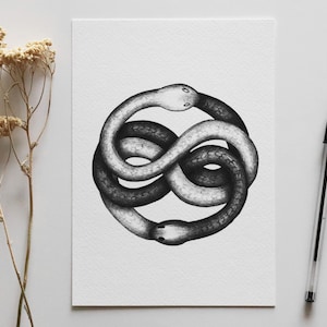 Print &quot;Loop&quot; - Neverending Story&#39;s Auryn necklace medallion - black and white ballpoint pen drawing art print - A5, A6