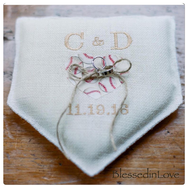 baseball softball personalized baseball Wedding ring bearer pillow Wedding Ring Pillow baseball themed Burlap Baseball wedding