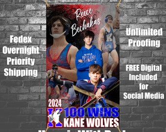 Printed Vinyl + FREE Social Media Digital Wrestling Custom Sports Banner - Senior Sports Banners - Senior Night Gifts ~ Graduation ideas