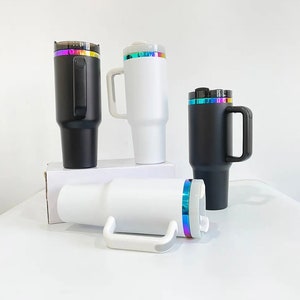 New Blank Shimmer Regenbogen überzogen 40oz doppelwandiger Edelstahlbecher mit Deckelstrohhalmen für die Lasergravur Schwarz oder Weiß