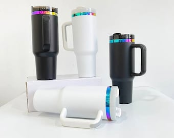 New Blank shimmer rainbow plated 40oz double walled stainless steel tumbler with lid straws for laser engraving Black or White