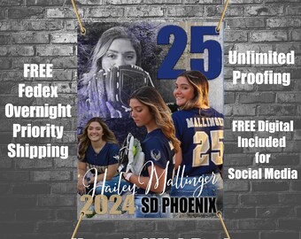 Printed Vinyl Custom Softball Banner + FREE Social media Digital - Senior Sports Banners - Senior Night Gifts ~ Graduation ideas