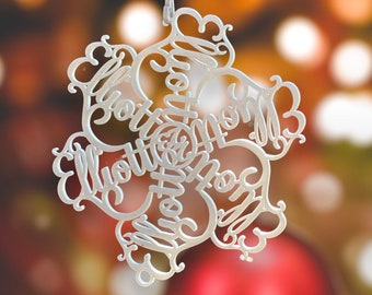 2024 Personalized Name Snowflake Ornament – Custom 6-Inch Christmas Decoration, Acrylic or Wood with Glitter Option, Unique Holiday Gift