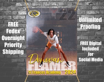 Printed Vinyl Basketball Custom Sports Banner + FREE Social Media Digital - Senior Sports Banners - Senior Night Gifts ~ Graduation ideas