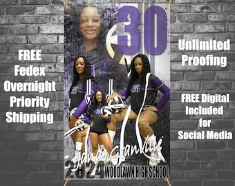 Printed Vinyl +FREE Social Media Digital Volleyball Custom Sports Banner - Senior Sports Banners - Senior Night Gifts ~ Graduation ideas