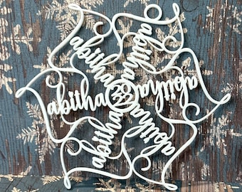 Personalized Name Snowflake Ornament 2024 – Custom Christmas Tree Decoration, Acrylic or Wood, Glitter Option, Unique Holiday Gift 6-Inch