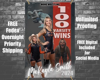 Printed Vinyl + FREE Social Media Digital Wrestling Custom Sports Banner - Senior Sports Banners - Senior Night Gifts ~ Graduation ideas