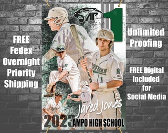Printed Vinyl + FREE Social Media Digital Baseball Custom Sports Banner - Senior Sports Banners - Senior Night Gifts ~ Graduation ideas