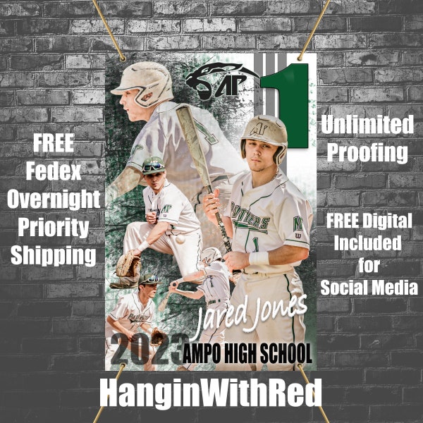 Printed Vinyl + FREE Social Media Digital Baseball Custom Sports Banner - Senior Sports Banners - Senior Night Gifts ~ Graduation ideas