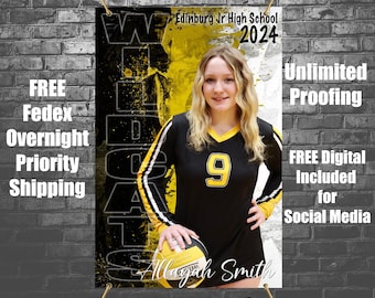 Printed Vinyl +FREE Social Media Digital Volleyball Custom Sports Banner - Senior Sports Banners - Senior Night Gifts ~ Graduation ideas