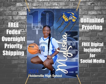 Printed Vinyl +FREE Social Media Digital Basketball Custom Sports Banner - Senior Sports Banners - Senior Night Gifts ~ Graduation ideas