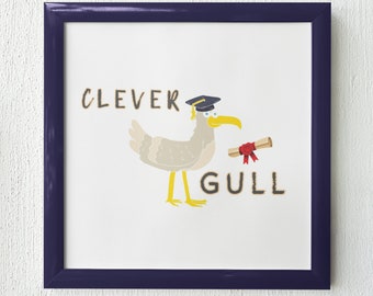 Clever Gull Digital Download Printable Square Poster 12" x 12" - Seagulls