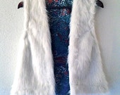 Reversable White Faux Fur and Printed Silk Vest