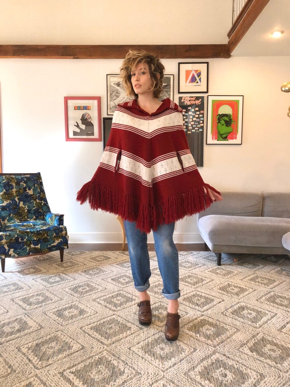 70s Striped Knit Poncho