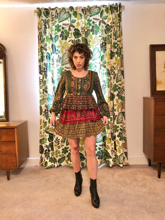 Calico Print 70s Dress