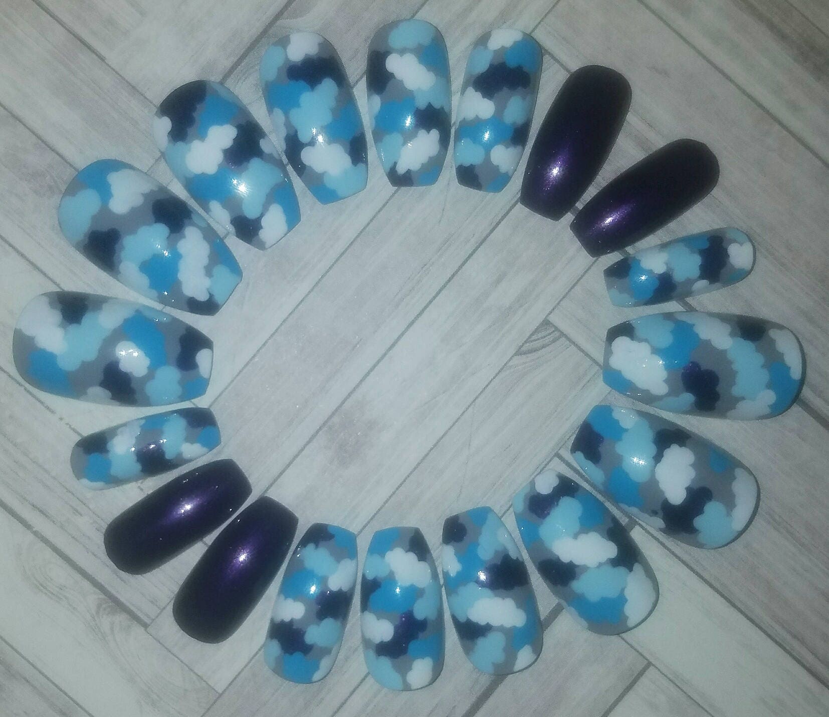 Blue Camo Coffin Nails Fake Nails Press on Nails Glue on | Etsy