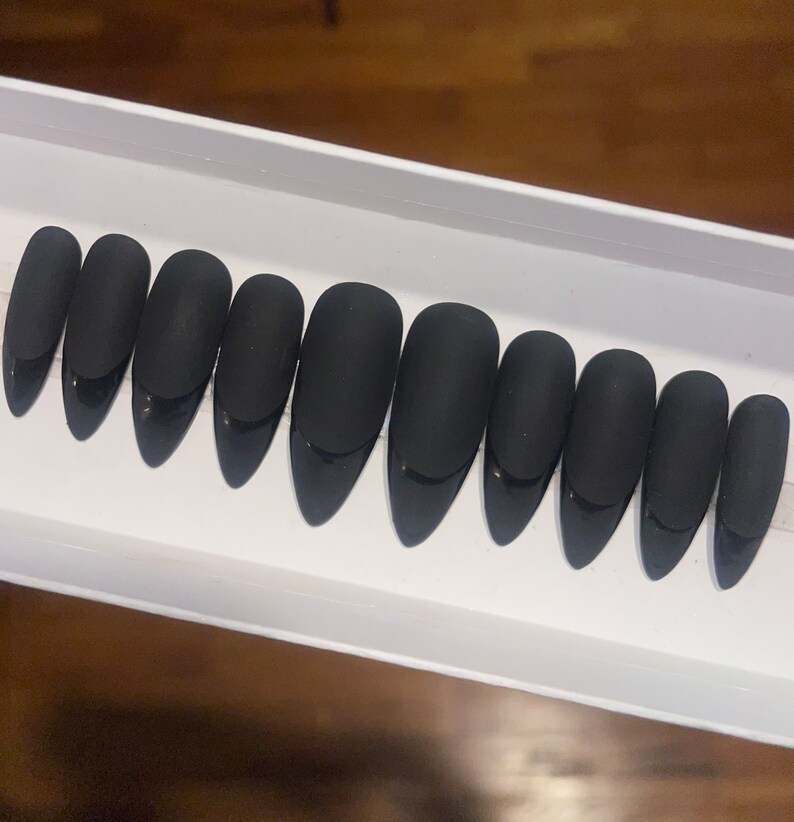 Black Matte French Tip Nails Press on Nails Black Nails Etsy