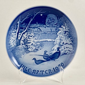 Vintage 1970 B&G - Annual "Jule Aften" (Christmas Eve) Porcelain Collectible Plate - "Jul i skovbrynet" (Pheasants In The Snow At Christmas)