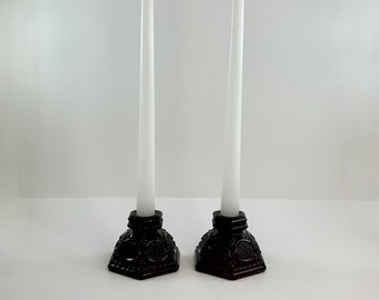 Vintage 1980s Avon - The 1876 Cape Cod Collection - Ruby Red Pair Of Candlestick Holders