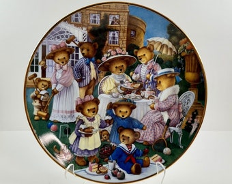 Vintage Franklin Mint Teddy Bear Tea Party Porcelain Plate