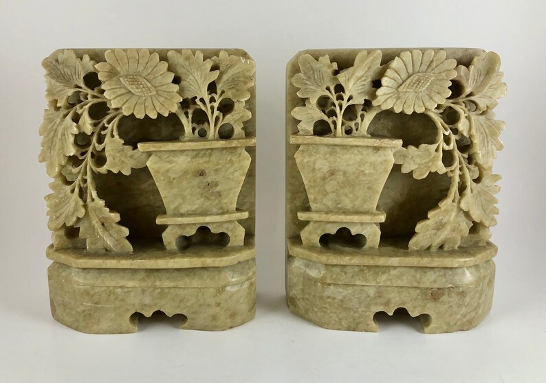 Vintage 1930s Chinese Hand Carved Soapstone Bookends Free Etsy