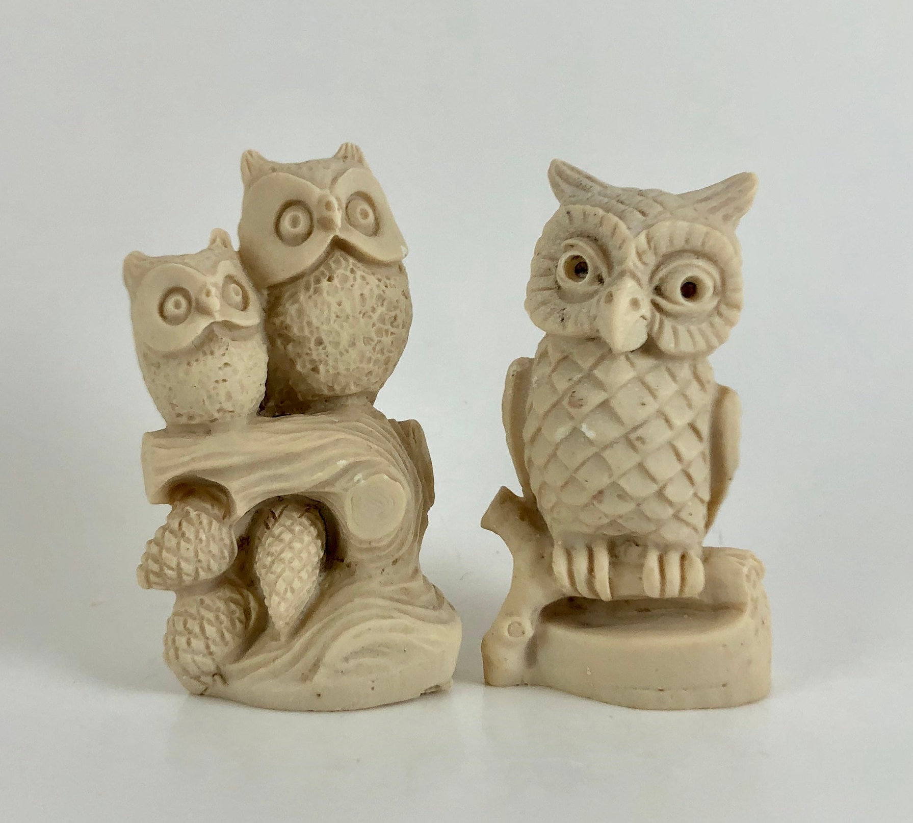 Vintage 1970s Miniature Resin Owl Figurines