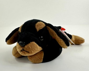 Vintage 1996 TY Beanie Babies Collection - Doby the Doberman Pinscher Dog Style 4110 - 6th Generation Tush Tag & 5th Generation Hang Tag