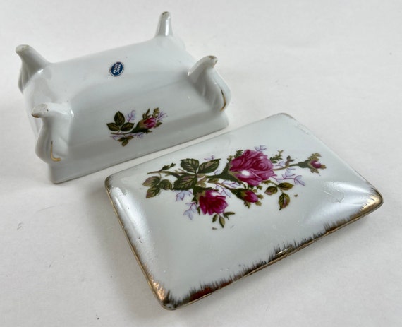 Vintage 1950s Porcelain Rectangular Footed Trinke… - image 7