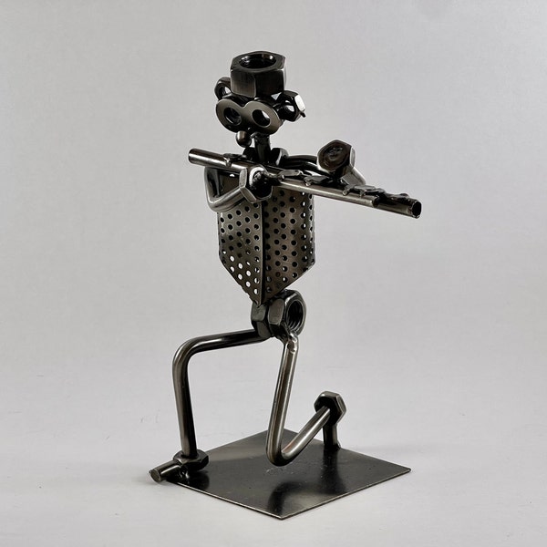 Vintage Welded Nuts & Bolts Flutist Metal Sculpture Figurine - Free Shipping