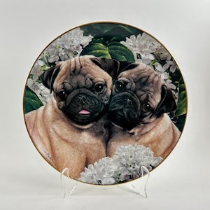 Vintage 1990s The Danbury Mint - Pugs Collection - &quot;Pug Love&quot; Limited Edition Collectors Plate