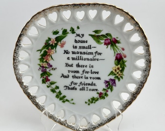 Vintage 1960s Artmark - "My House Is Small..."Reticulated Heart Shaped Porcelain Collectible Plate