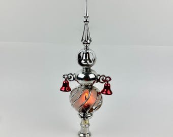 Vintage 1960s Bradford Novelty Co - Carillon Spire Silver Plastic With Hanging Bells Lighted Christmas Tree Topper