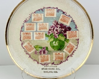 Antique 1913 Dresden China - Complimentary Advertising Calendar Plate From Star Mercantile Company