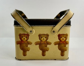 Vintage 1983 Chein Industries Inc - Bristolware - Dancing Teddy Bears Tin w/Handles - Free Shipping