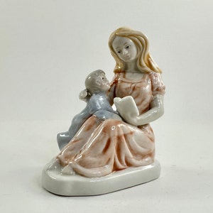 Vintage Mother Reading To Child Hand Painted Porcelain Figurine