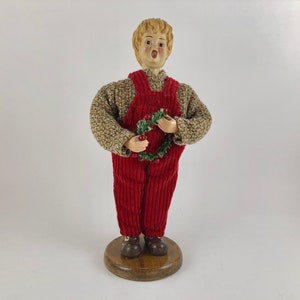 Vintage 1980s Christmas Caroler Figurine Holding A Holly Wreath